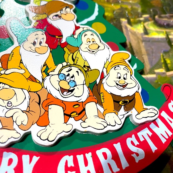 DISNEY’S SNOW WHITE & THE SEVEN DWARFS VTG 90s KURT ADLER WOODEN XMAS ORNAMENT - Picture 7 of 9